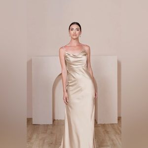 Revelry Skye Satin Dress Gold Champagne NWT